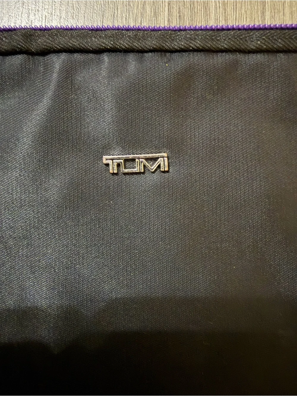 Tumi Black Nylon Travel Pouch with Purple Zipper Trim